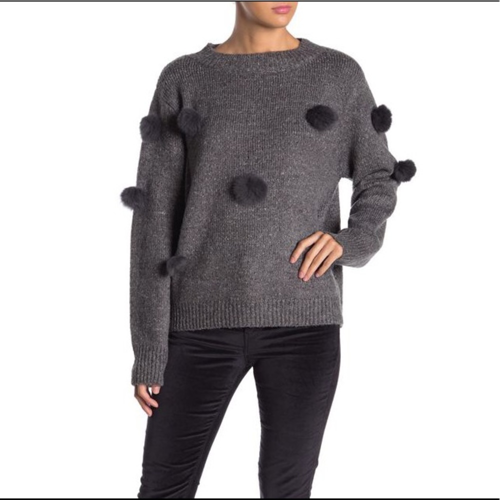 Cliche’ Poof Ball Sweater Grey New Wool Unique Rare Funky Fur Wool